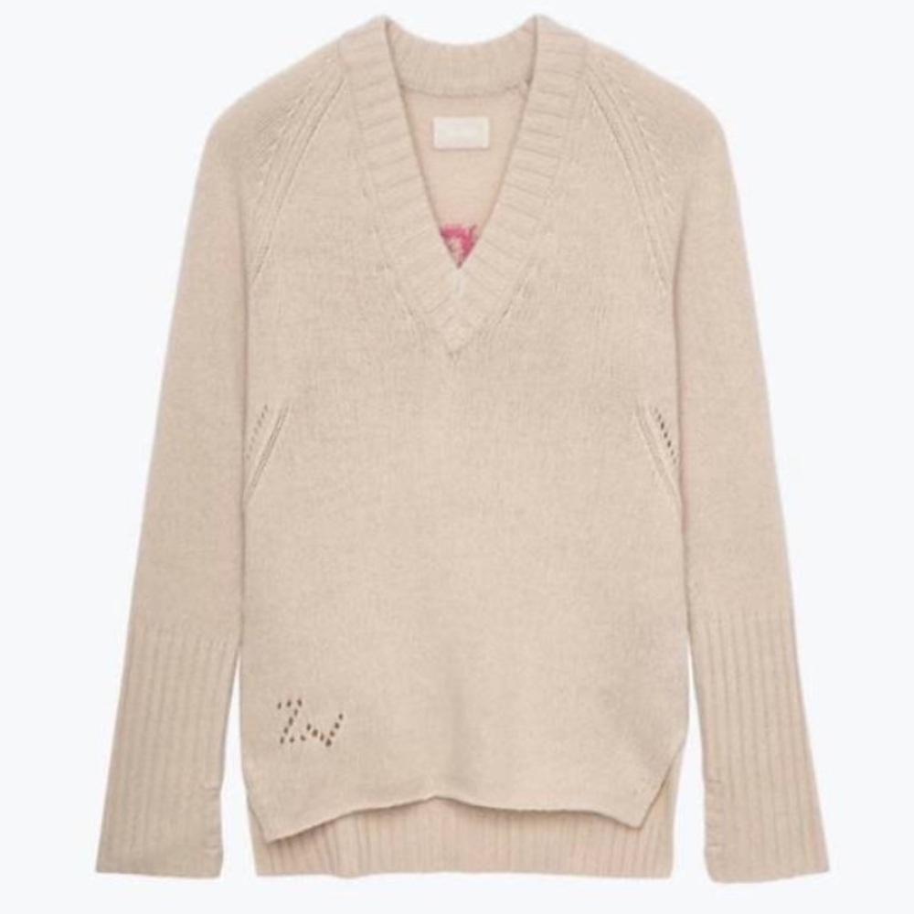 NWT Zadig & Voltaire 100% Merino Wool Valmy We Amour V Neck Sweater Small - Picture 4 of 14